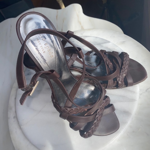 Kate Spade Brown Braided Leather Y2K Vintage  Strappy Sandals Block Heels 9.5 - Picture 11 of 12